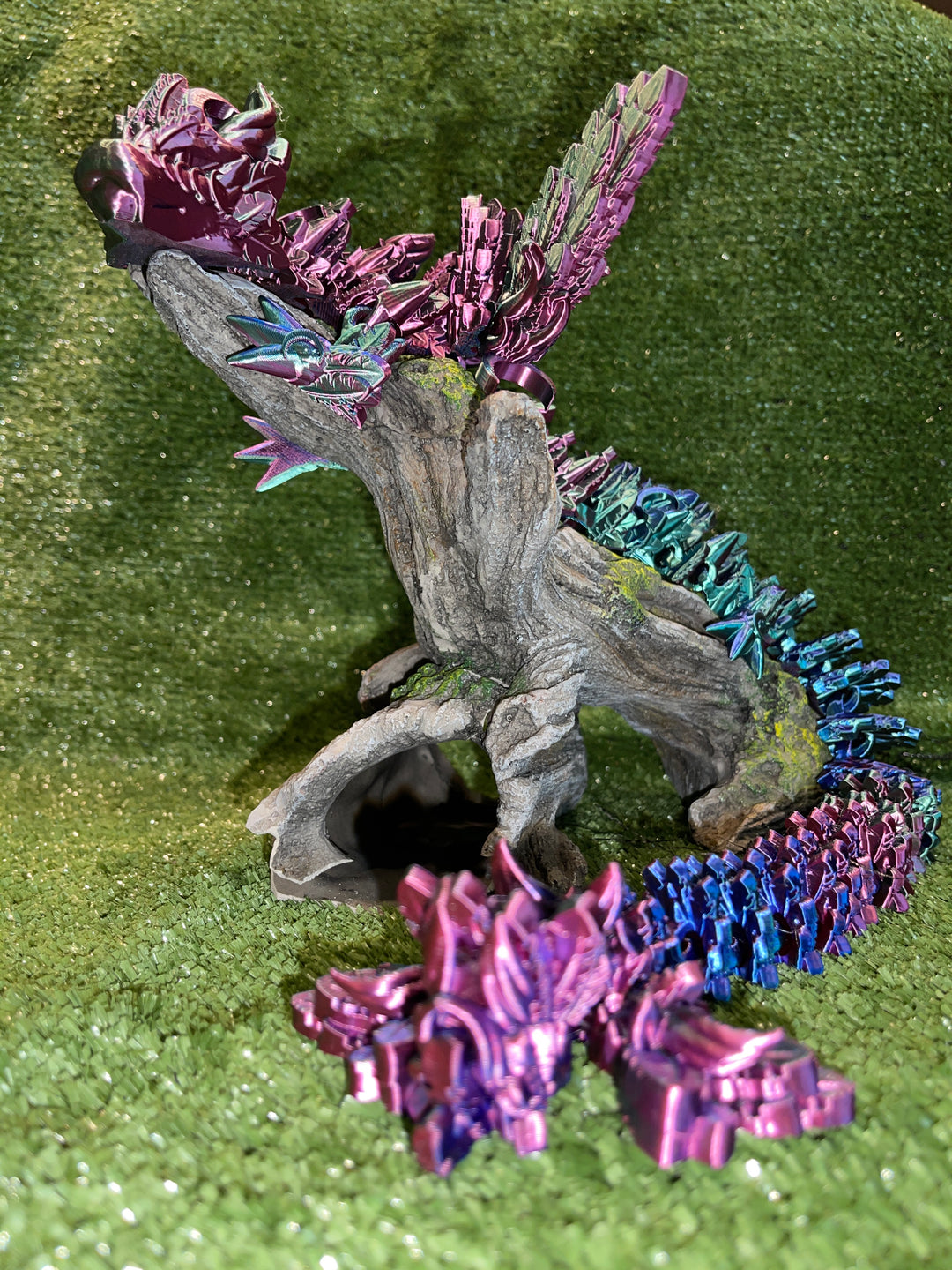 Lunar Dragon XL, Lunar Crystal Articulated 3D Printed Dragon, Crystal Dragon, Flexible 3D Dragon Figure Sculpture, Cinderwing Dragon