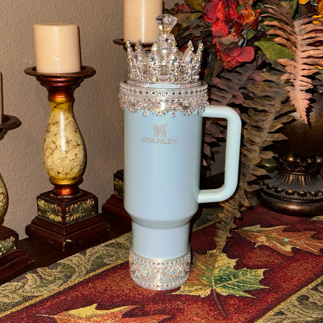 Silver Rhinestone Royal Princess Accessory Collection for Stanley tumblers with options for a Princess Crown Topper, Royal Halo Lid Bling Band and more