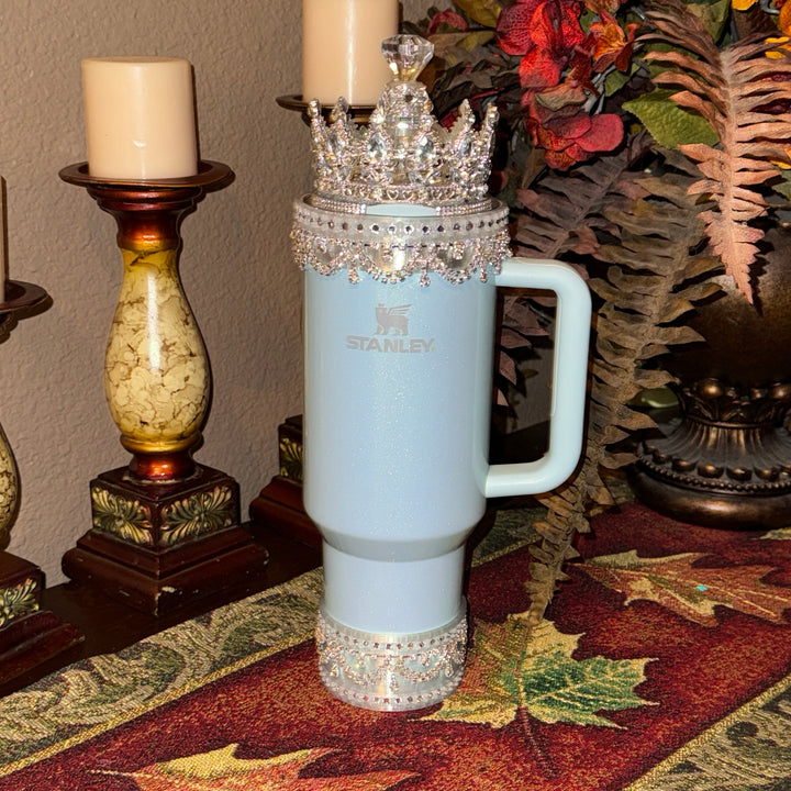 Silver Rhinestone Royal Princess Accessory Collection for Stanley tumblers with options for a Princess Crown Topper, Royal Halo Lid Bling Band and more