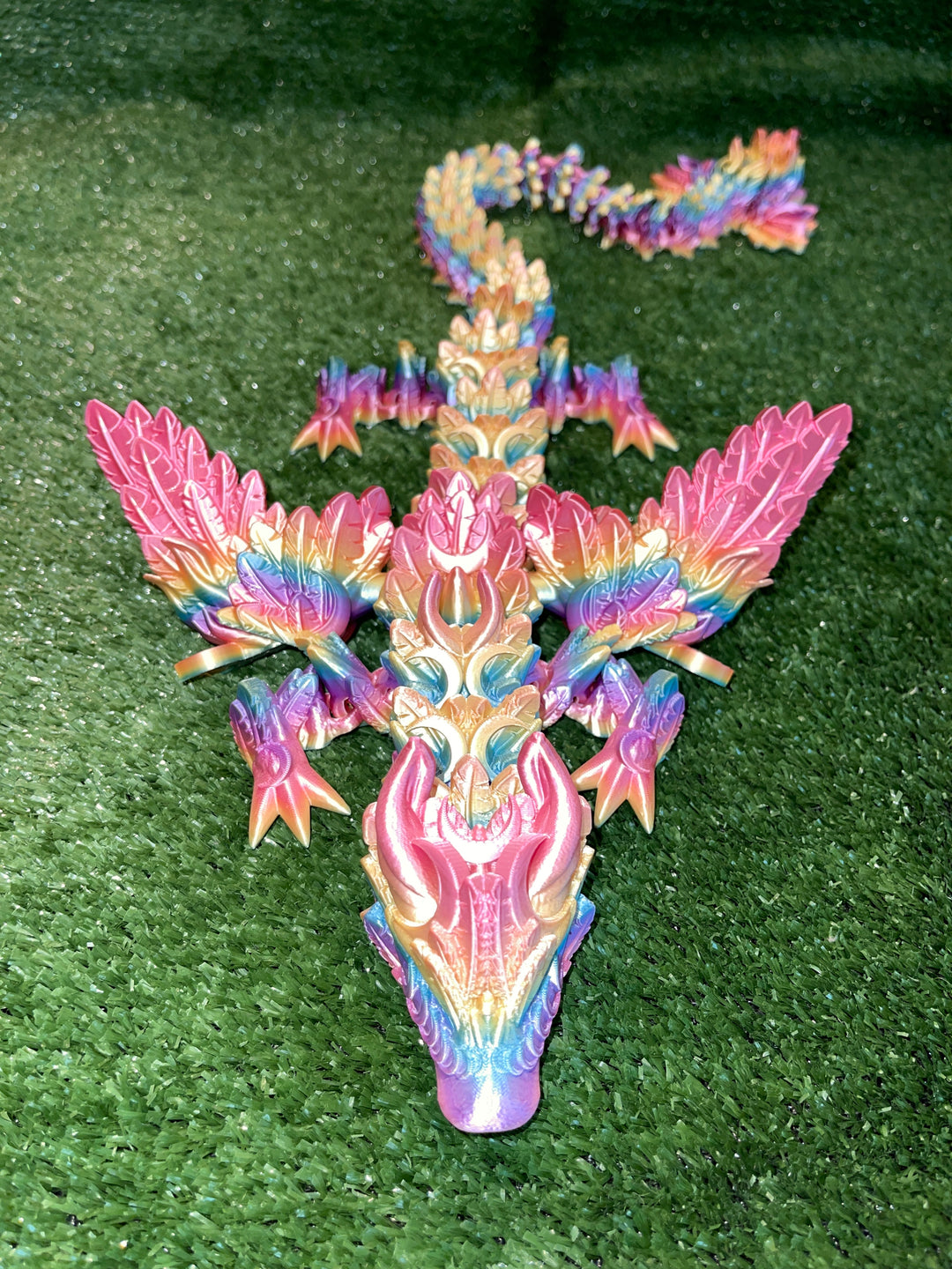 Lunar Dragon XL, Lunar Crystal Articulated 3D Printed Dragon, Crystal Dragon, Flexible 3D Dragon Figure Sculpture, Cinderwing Dragon