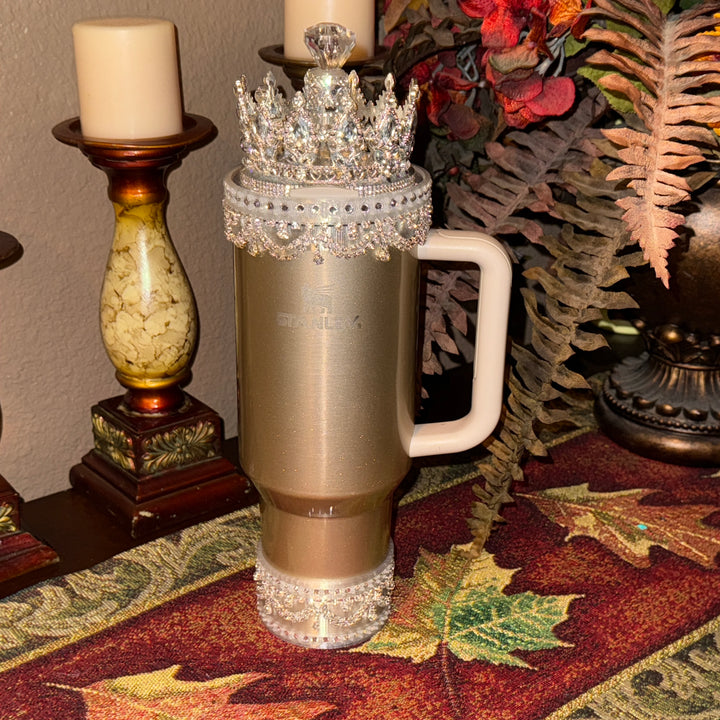 Silver Rhinestone Royal Princess Accessory Collection for Stanley tumblers with options for a Princess Crown Topper, Royal Halo Lid Bling Band and more