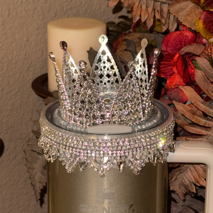 RELAUNCHED OG Fancy Rhinestone Royal Princess Accessory for Stanley tumblers BEST SELLER Crown Topper, Royal Queen Halo Bling Bangle Band Boot Straw