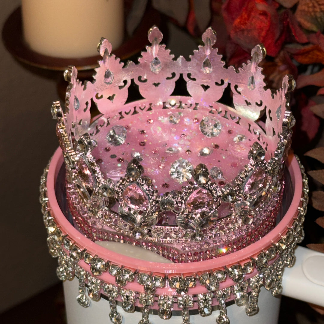 Custom Pink and Silver Rhinestone Royal Princess Accessory Collection for Stanley tumblers