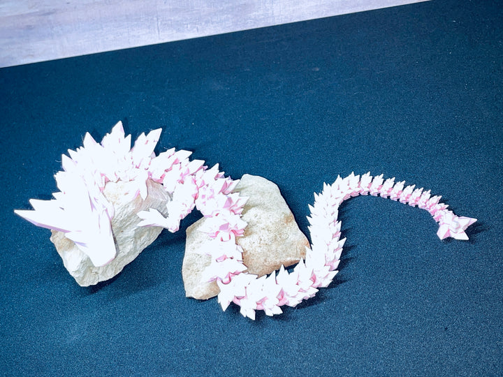 Crystal Articulated 3D Printed Dragon, Valentine themed Crystal Dragon, Flexible 3D Dragon Figure Sculpture, Cinderwing Dragon
