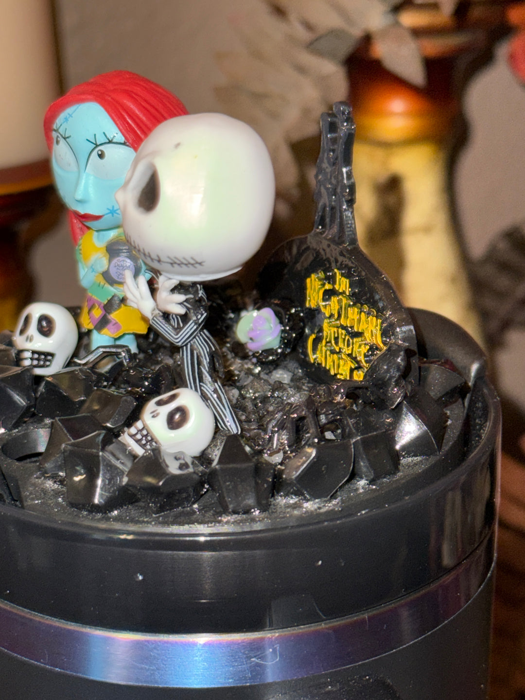 Jack and Sally Halloween Tumbler Topper, 3D Decorative Lid , unique gift spooky witchy vibes NBC