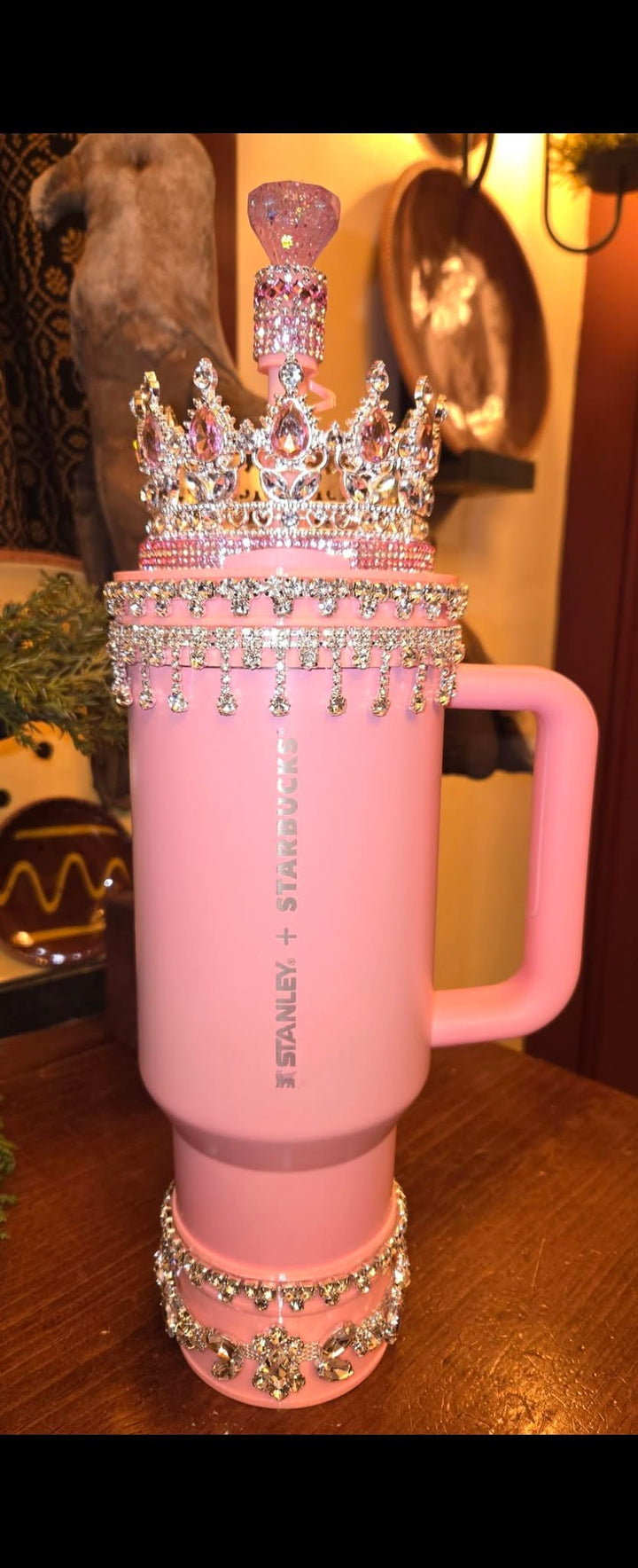 Pink and Silver Rhinestone Royal Princess Accessory Collection for Stanley tumblers