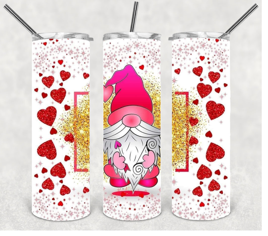 20 oz Skinny Tumbler - Valentines - Love - Hearts - Gnome
