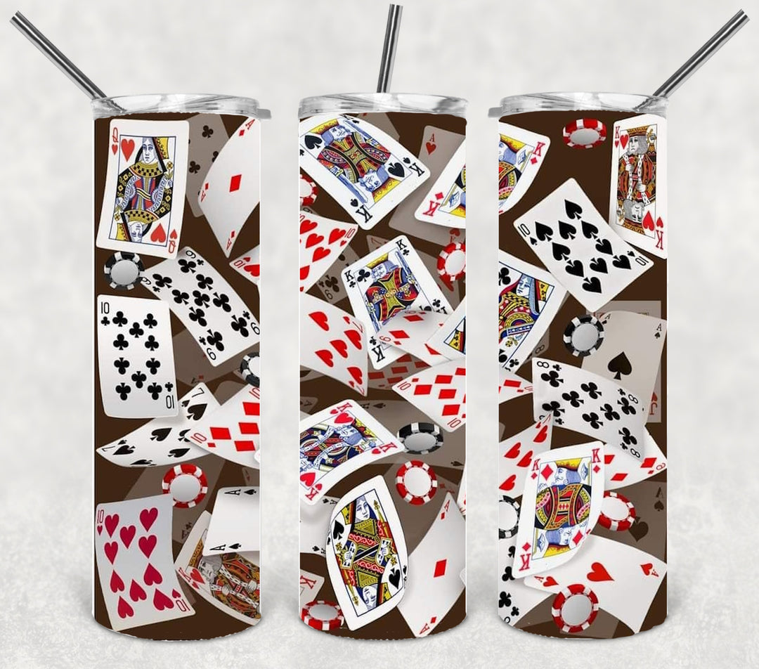 3D Playing Cards Tumbler, 3D Poker Tumbler, Floating Cards Tumbler, 20 oz Skinny Tumbler