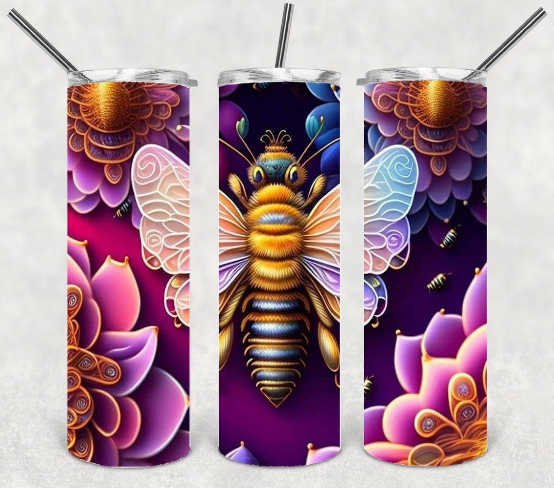 3D Vibrant Flower and Butterfly Tumbler, 3D Flowers and Butterflies Tumbler, 3D Tumbler, 20 oz Skinny Tumbler