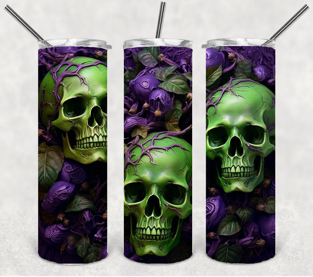 Vibrant Skull Tumbler, Green and Purple Skull Tumbler, Vibrant Halloween Tumbler