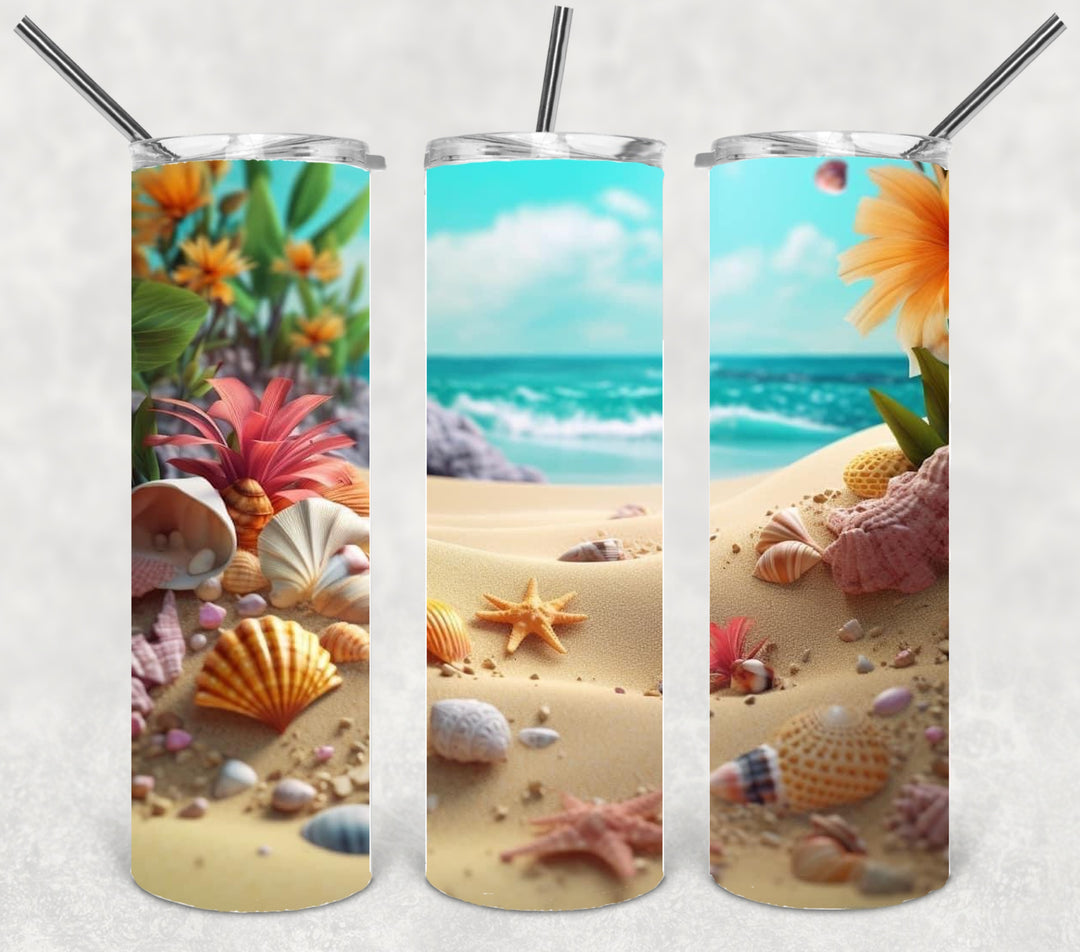 3D Vibrant Beach Tumbler, Colorful Beach Tumbler, 20 oz Skinny Tumbler