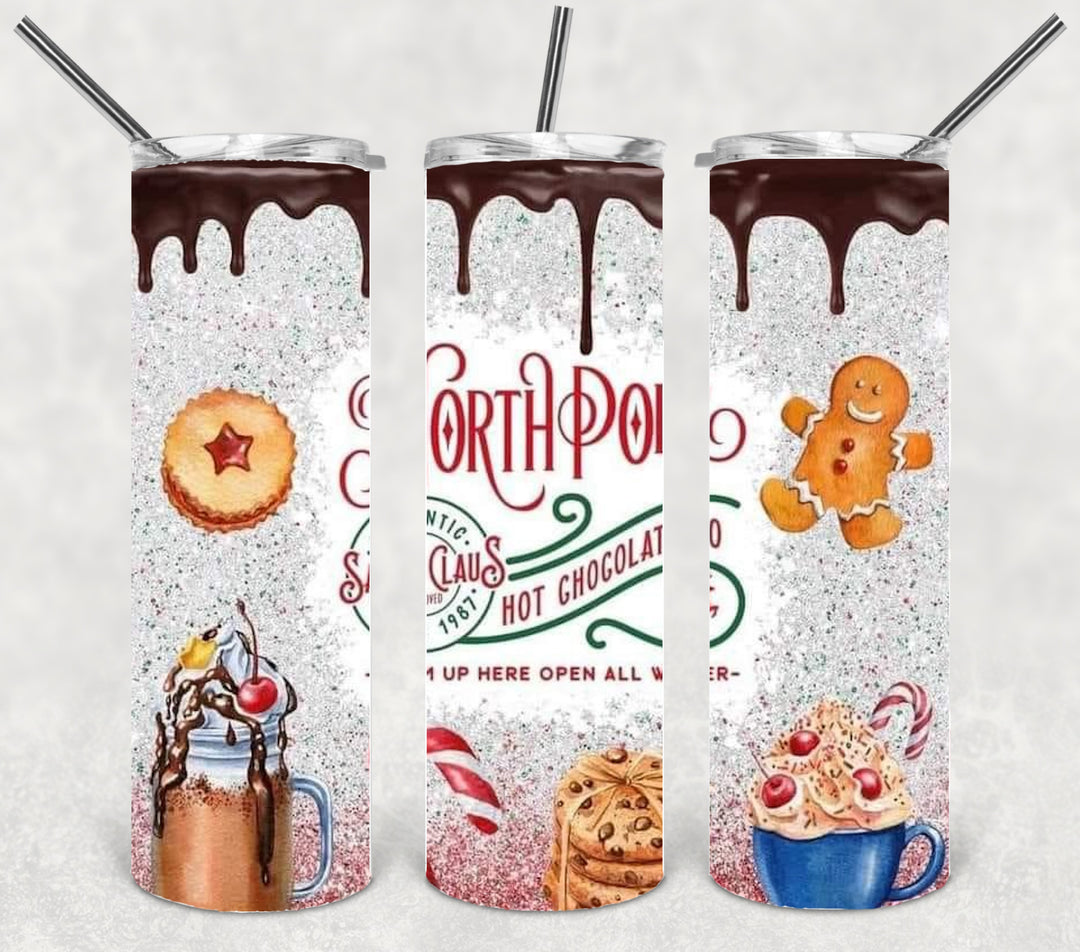 North Pole Hot Chocolate Christmas Tumbler, Christmas Tumbler, 20 oz Skinny Tumbler