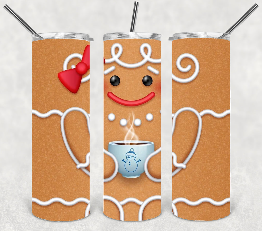 Gingerbread Man Christmas Tumbler, Christmas Tumbler, 20 oz Skinny Tumbler