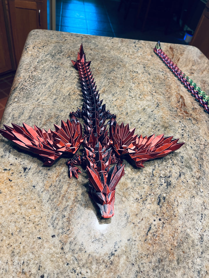 Crystalwing Articulated 3D Printed Dragon, Crystalwing Dragon, Flexible 3D Dragon Figure Sculpture, Cinderwing Dragon