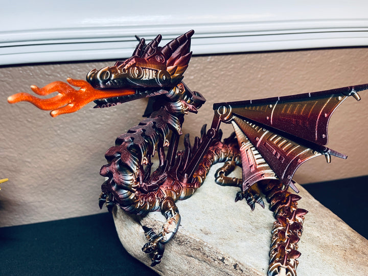 Mech Dragon, Articulated 3D Printed Dragon, Fire Breathing Dragon, Flexible 3D Dragon Figure Sculpture