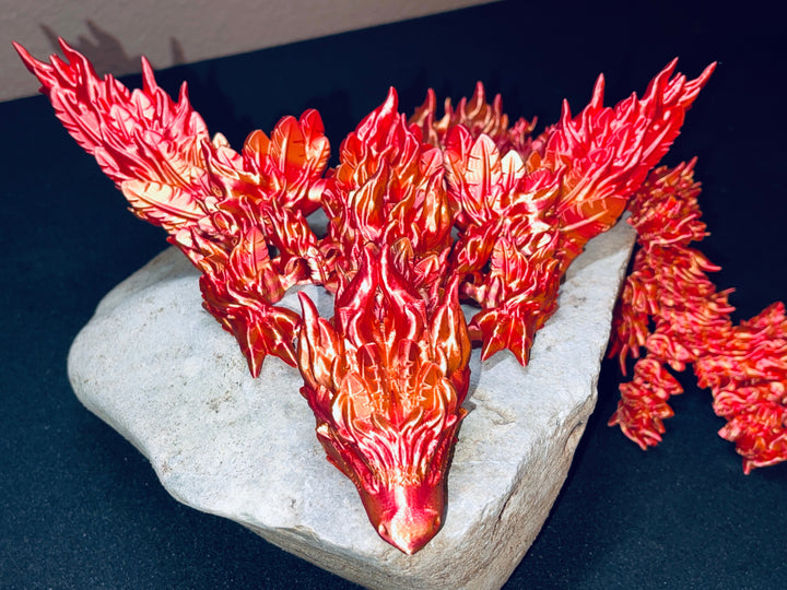Phoenix Dragon, Articulated 3D Printed Dragon, Crystal Dragon, Flexible 3D Dragon Figure Sculpture, Cinderwing Dragon