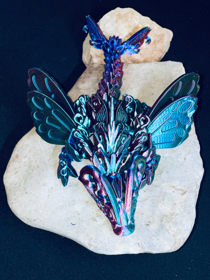 Baby Butterfly Dragon Open Wings, Articulated 3D Printed Dragon, Flexible 3D Dragon Figure Sculpture, Cinderwing Dragon