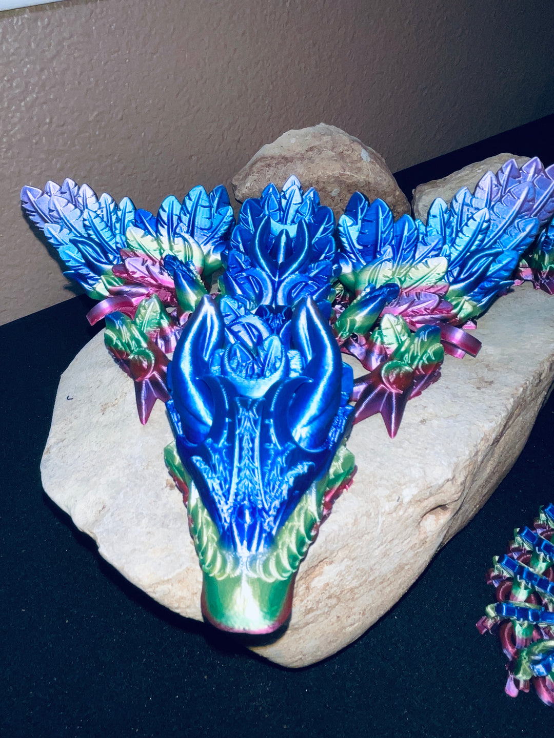 Lunar Dragon XL, Lunar Crystal Articulated 3D Printed Dragon, Crystal Dragon, Flexible 3D Dragon Figure Sculpture, Cinderwing Dragon