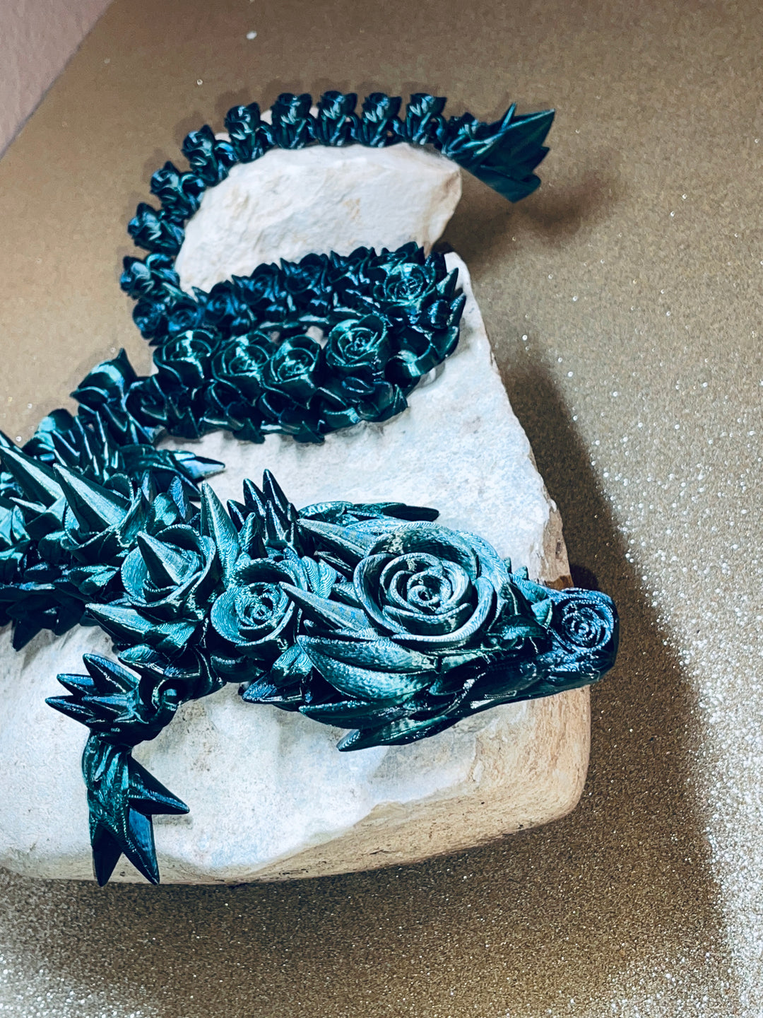 Rose Dragon XL, Articulated 3D Printed Dragon, Flexible 3D Dragon Figure Sculpture, Cinderwing Dragon
