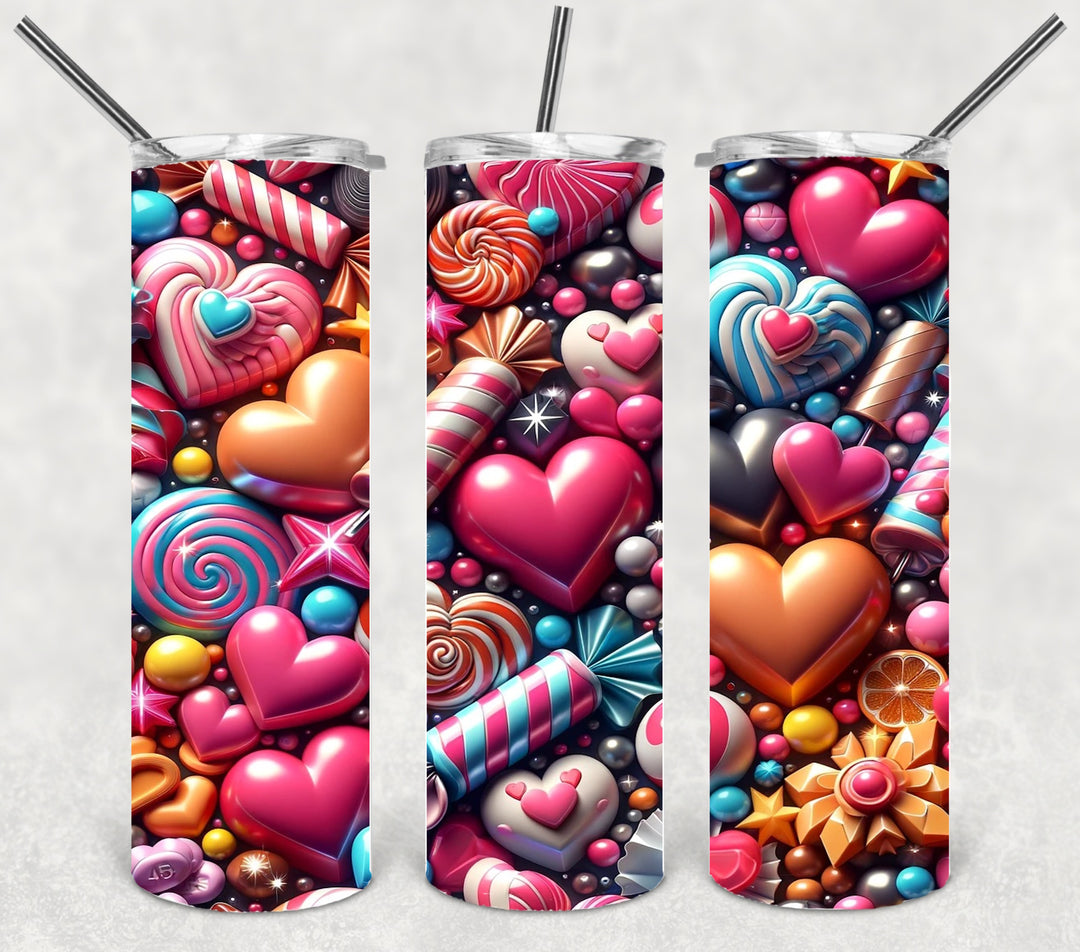 Valentine's Tumbler, Vibrant Heart Candy Tumbler, Love Tumbler, 20 oz Tumbler