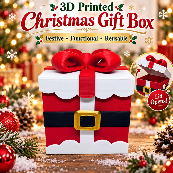 Santa Gift Box with Lid | 3D Printed Christmas Gift Box | Santa Suit Trinket Box | Holiday Candy Box | Christmas Keepsake Container