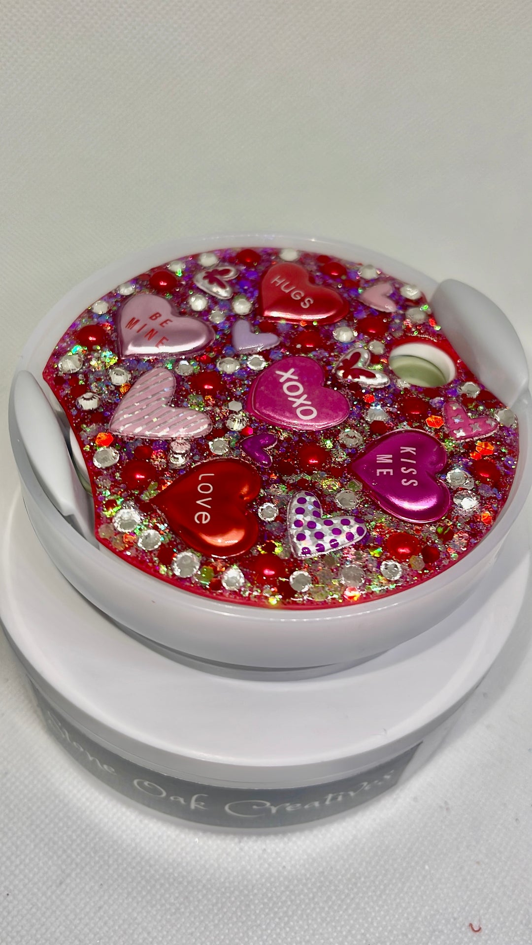 Valentine Hearts 40 oz tumbler topper, Valentine themed tumbler topper, 3D Decorative Lid Attachment