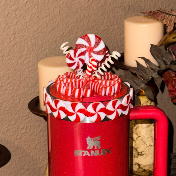 Christmas Candy Tumbler Accessory Collection, boot, Halo, Rose, straw topper, Red White, Protective Sleeve, unique gift