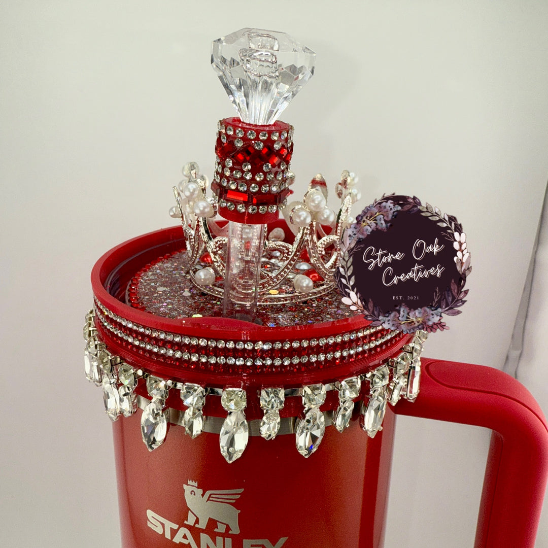 Red Rhinestone Royal Princess Accessory Collection for Stanley tumblers with options for a Princess Crown Topper, Royal Halo Lid Bling Band and more 💎