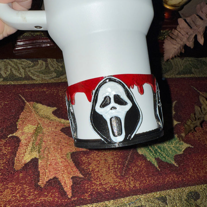 Scary Mask Ghost Face Tumbler Boot, Halloween Mask Cup Drink Sleeve, Scary Movies, Hand Painted, Hot Seller