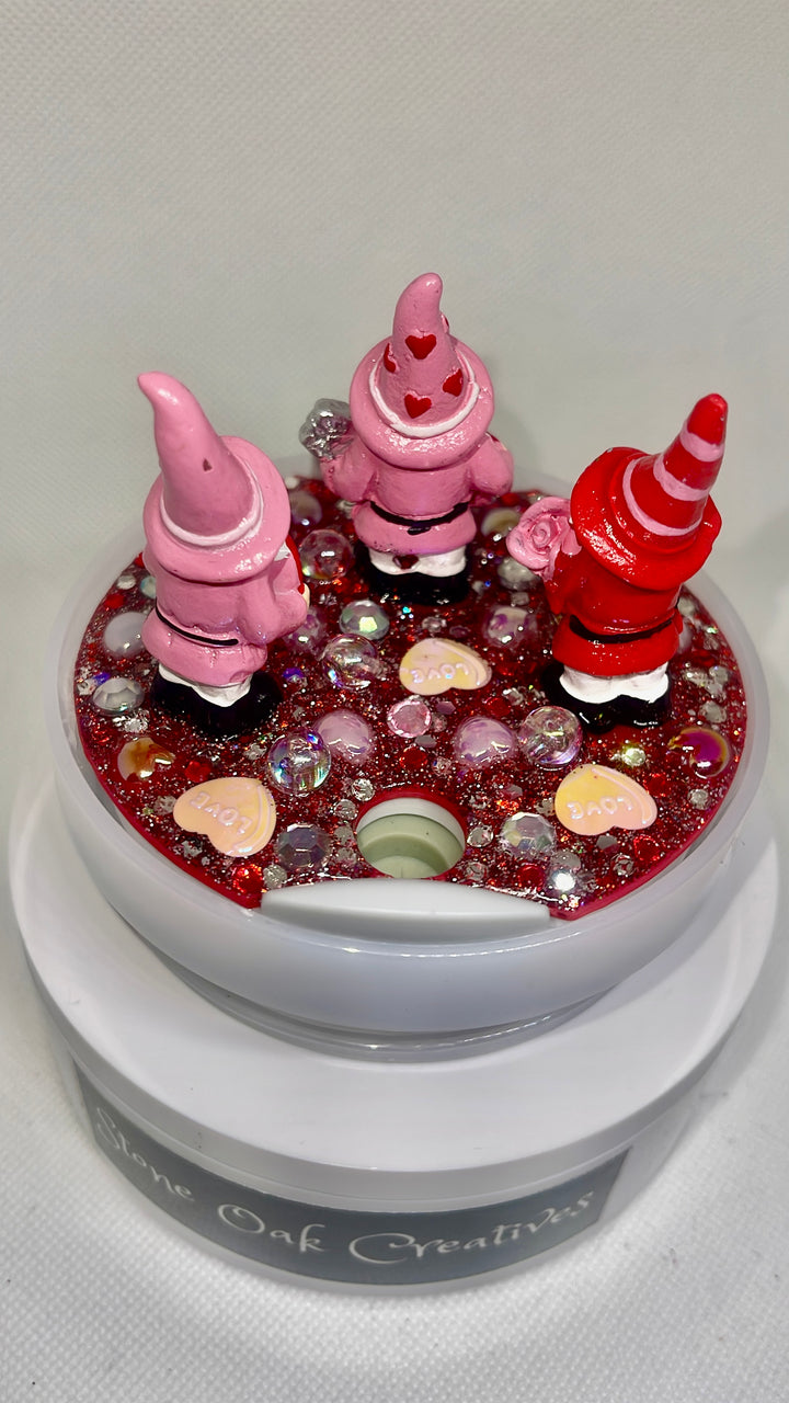 Valentine Gnome Hearts 40 oz tumbler topper, Valentine themed tumbler topper, 3D Decorative Lid Attachment