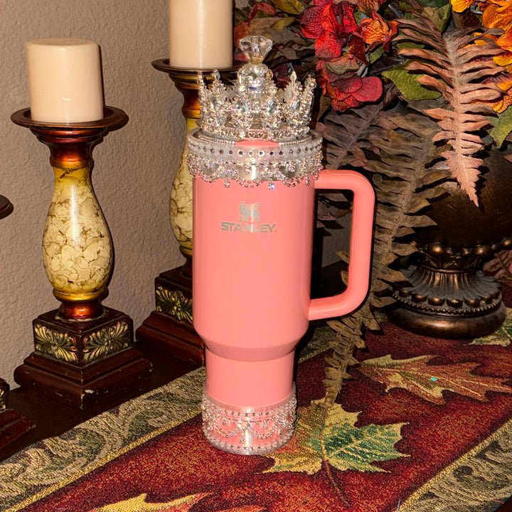 Silver Rhinestone Royal Princess Accessory Collection for Stanley tumblers with options for a Princess Crown Topper, Royal Halo Lid Bling Band and more