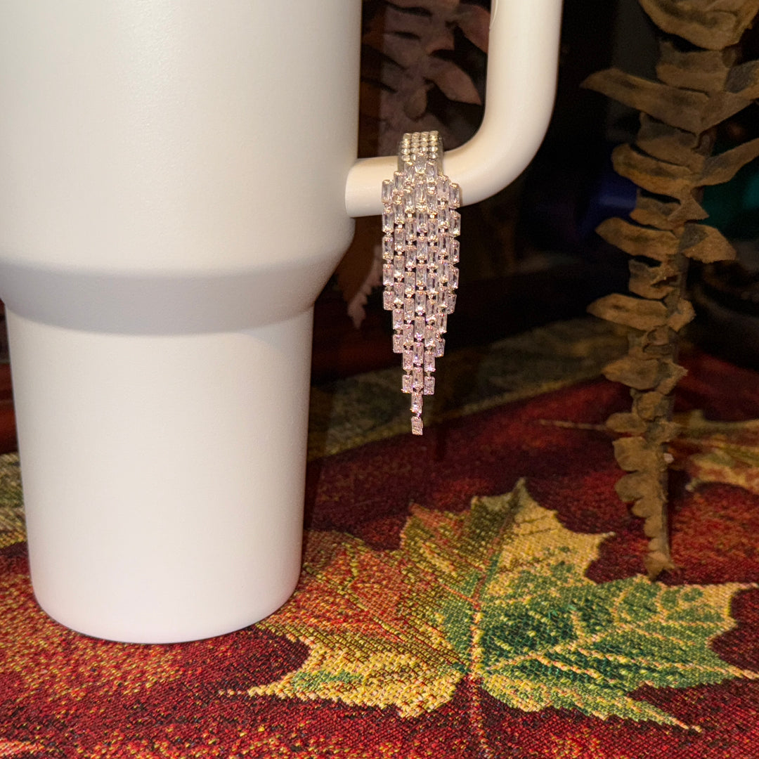 Beautiful Silver Hanging Dangle Rhinestone Cup Handle Clip – Magnetic Tumbler Charm Accessory