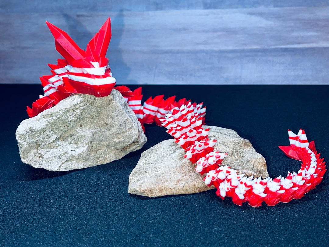 Crystal Articulated 3D Printed Dragon, Valentine themed Crystal Dragon, Flexible 3D Dragon Figure Sculpture, Cinderwing Dragon