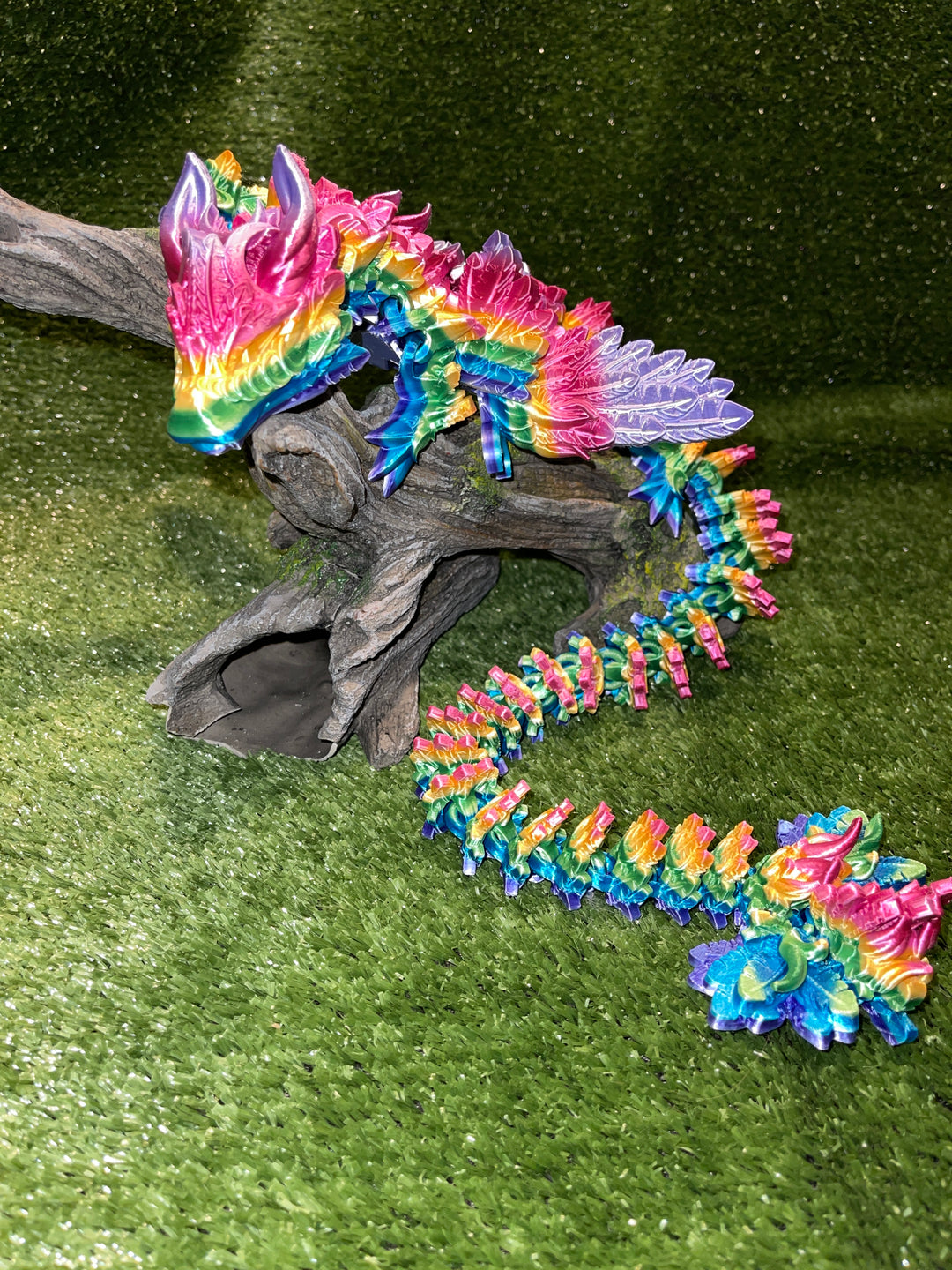 Lunar Dragon XL, Lunar Crystal Articulated 3D Printed Dragon, Crystal Dragon, Flexible 3D Dragon Figure Sculpture, Cinderwing Dragon