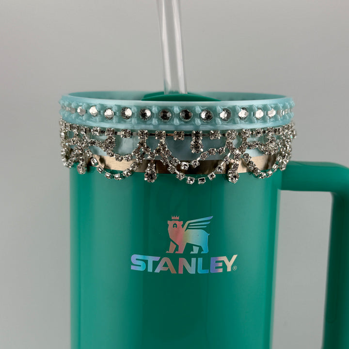 Mint Blue Rhinestone Royal Princess Accessory Collection for Stanley tumblers with options for a Princess Crown Topper, Royal Halo Lid Band and more 💎