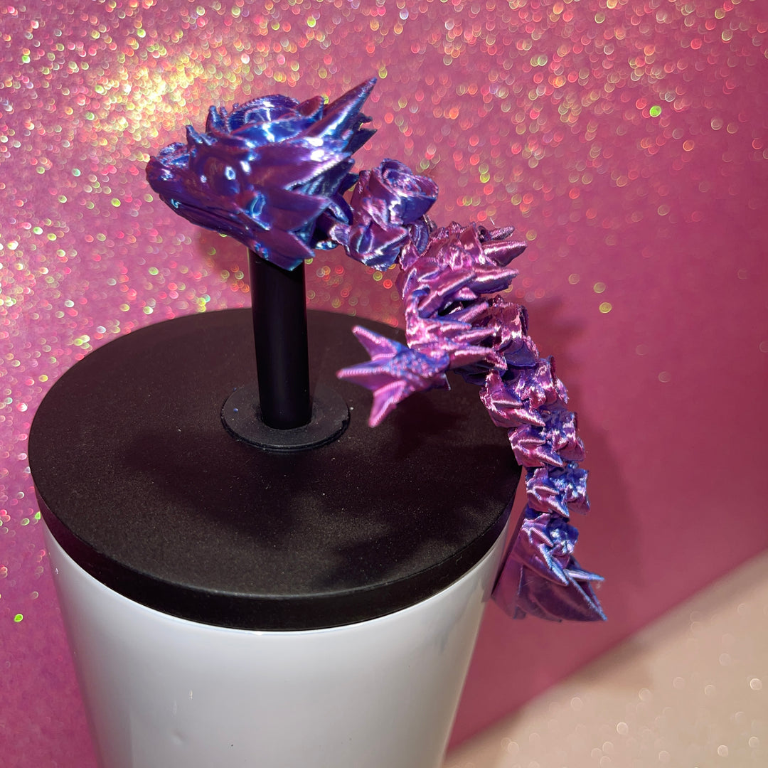 Rose Dragon Crystalwing Dragon 10mm Straw Topper 30oz 40oz Straw Toppers, Articulated 3D Printed Dragon, Miniature Dragon Figurine Statue