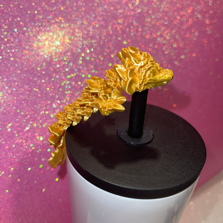 Orchid Dragon 10mm Straw Topper 30oz 40oz Straw Toppers, Articulated 3D Printed Dragon, Miniature Dragon Figurine Statue