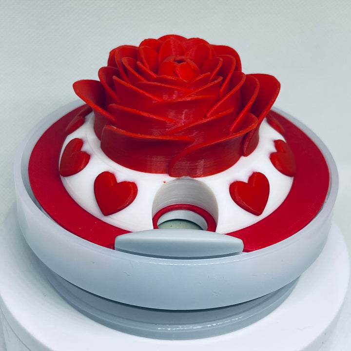 3D Red Rose with hearts 40 oz Tumbler Topper, 3D Valentines Love Flower 40 oz tumbler topper, 3D Decorative Lid Attachment