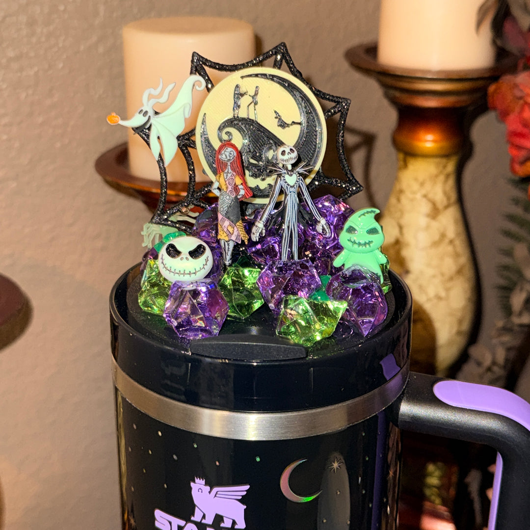 Halloween NBC Jack and Sally Themed Tumbler Topper Lid, Halloween Tumbler Topper