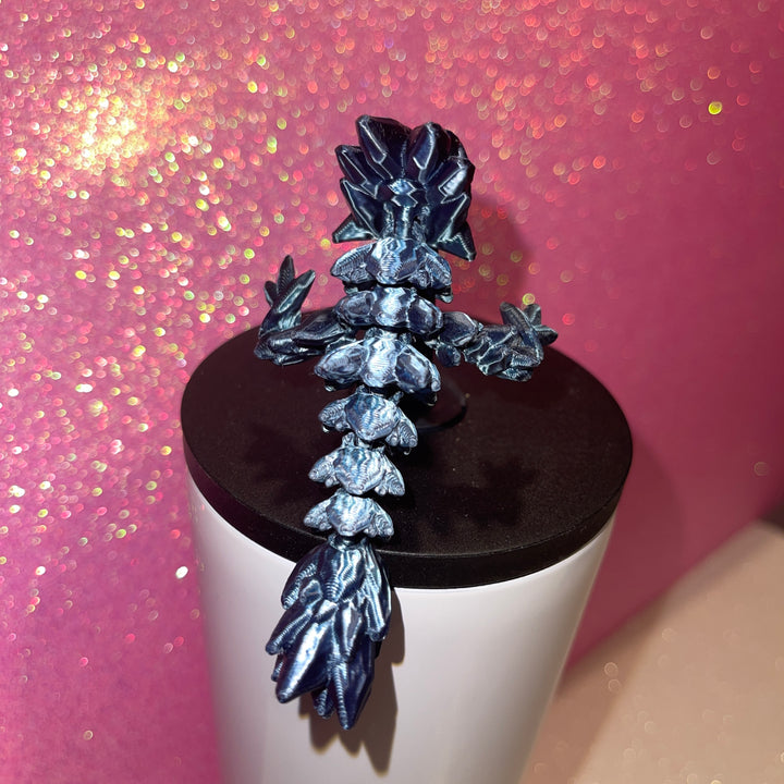 Gemstone Dragon 10mm Straw Topper 30oz 40oz Straw Toppers, Articulated 3D Printed Dragon, Miniature Dragon Figurine Statue