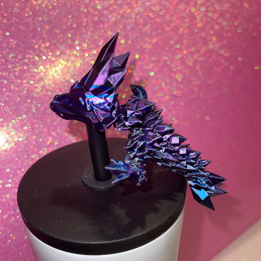 Crystal Dragon Crystalwing Dragon 10mm Straw Topper 30oz 40oz Straw Toppers, Articulated 3D Printed Dragon, Miniature Dragon Figurine Statue