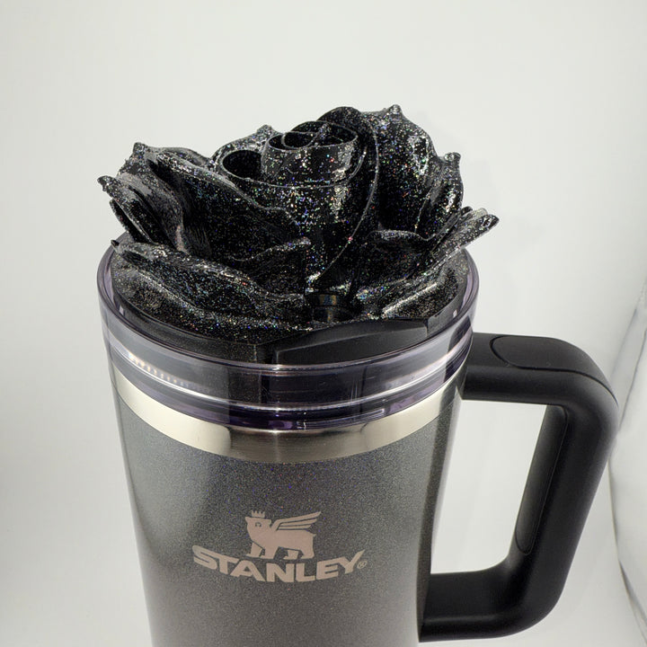 3D Rose Tumbler Topper that fit the new Midnight Glitz Stanley tumbler topper, 3D Decorative Lid