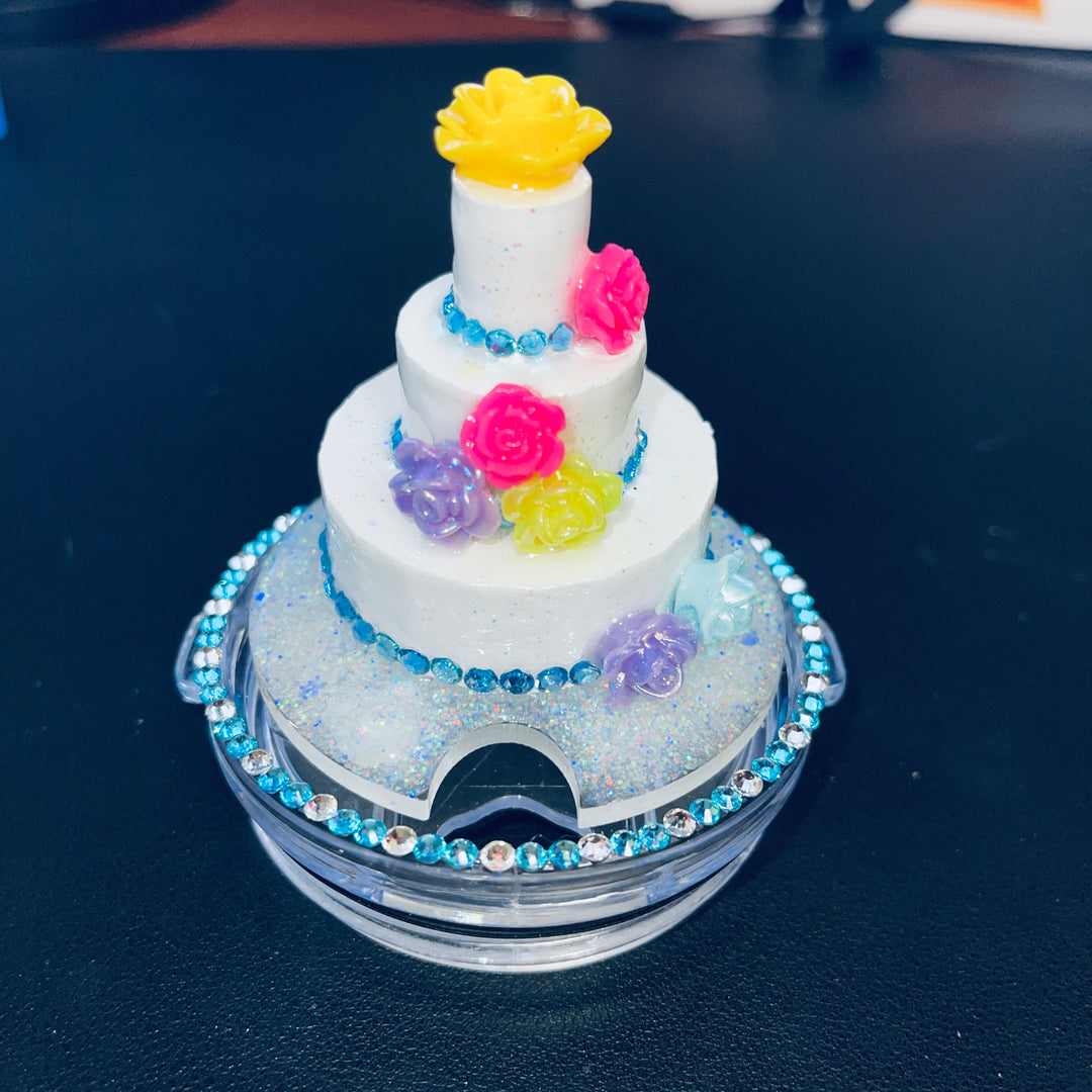 Custom Wedding Cake tumbler topper lid, 3D Decorative Lid