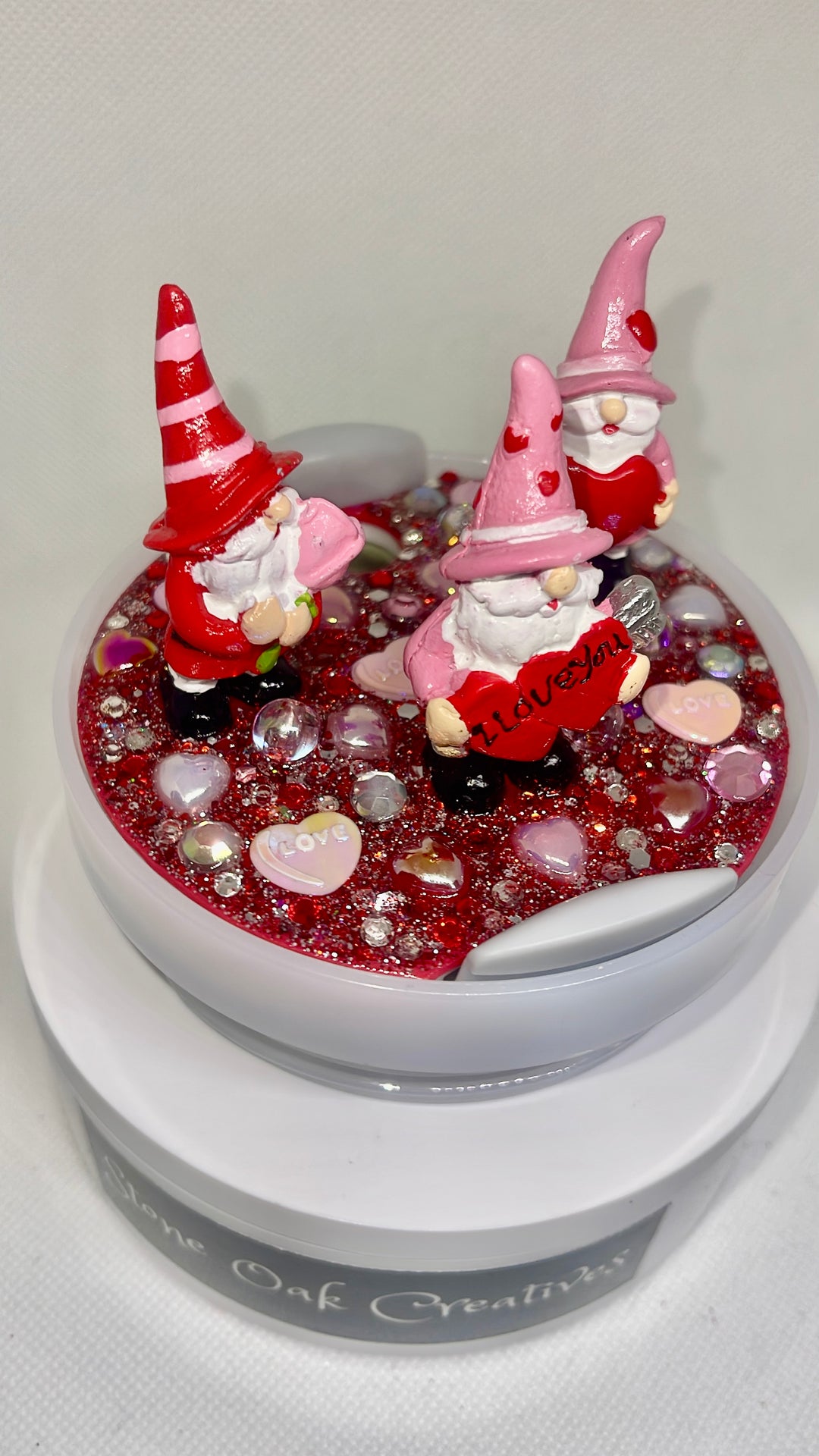 Valentine Gnome Hearts 40 oz tumbler topper, Valentine themed tumbler topper, 3D Decorative Lid Attachment