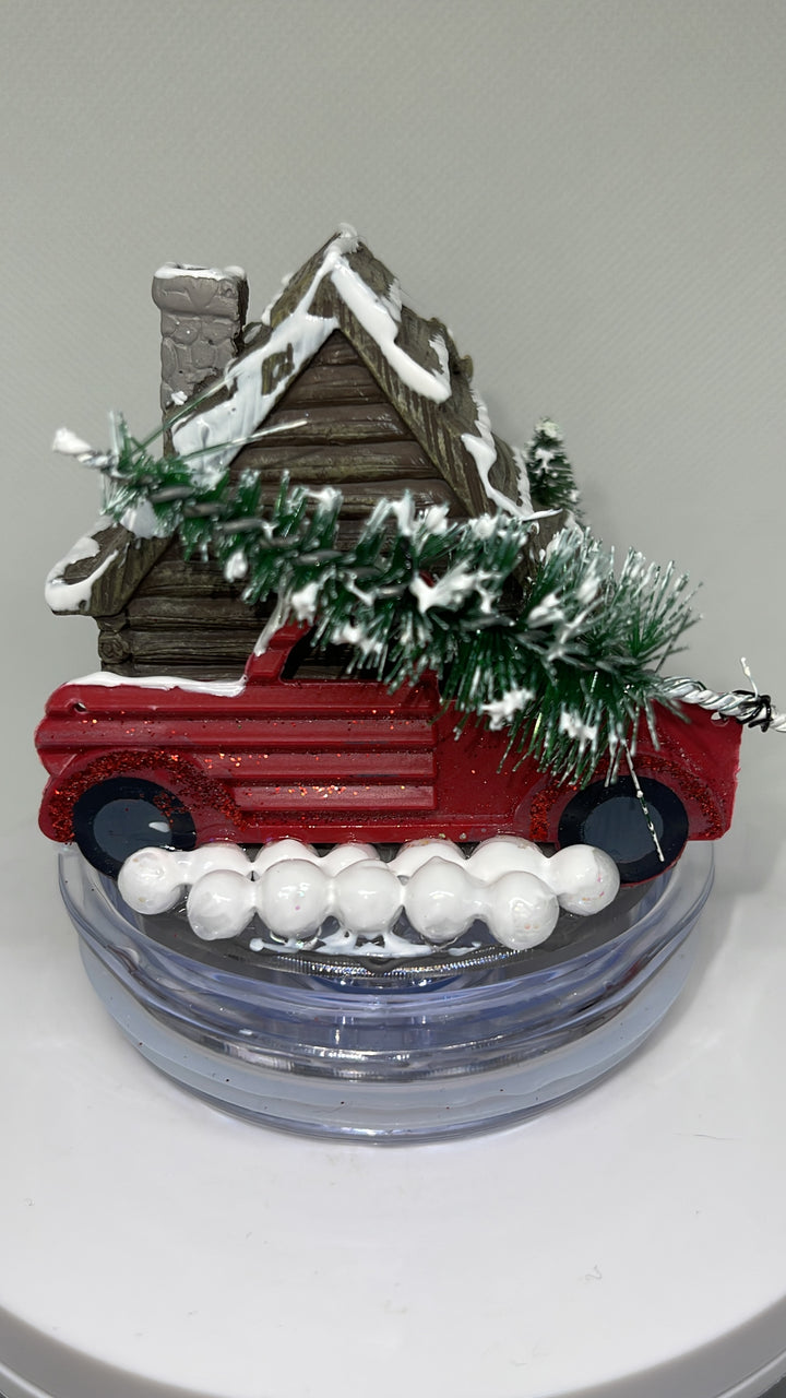 Winter Cottage Tumbler Topper, Christmas Cottage, Christmas Holidays
