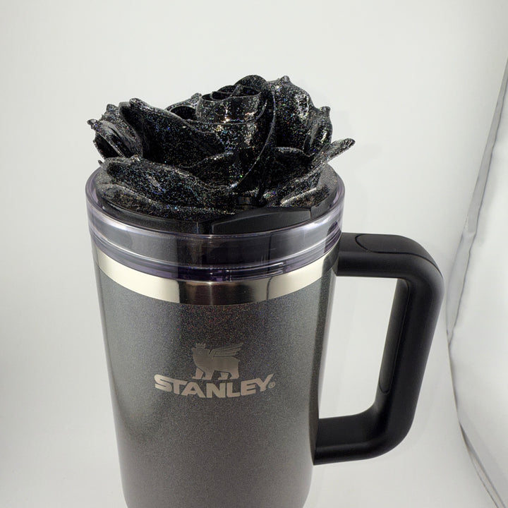 3D Rose Tumbler Topper that fit the new Midnight Glitz Stanley tumbler topper, 3D Decorative Lid