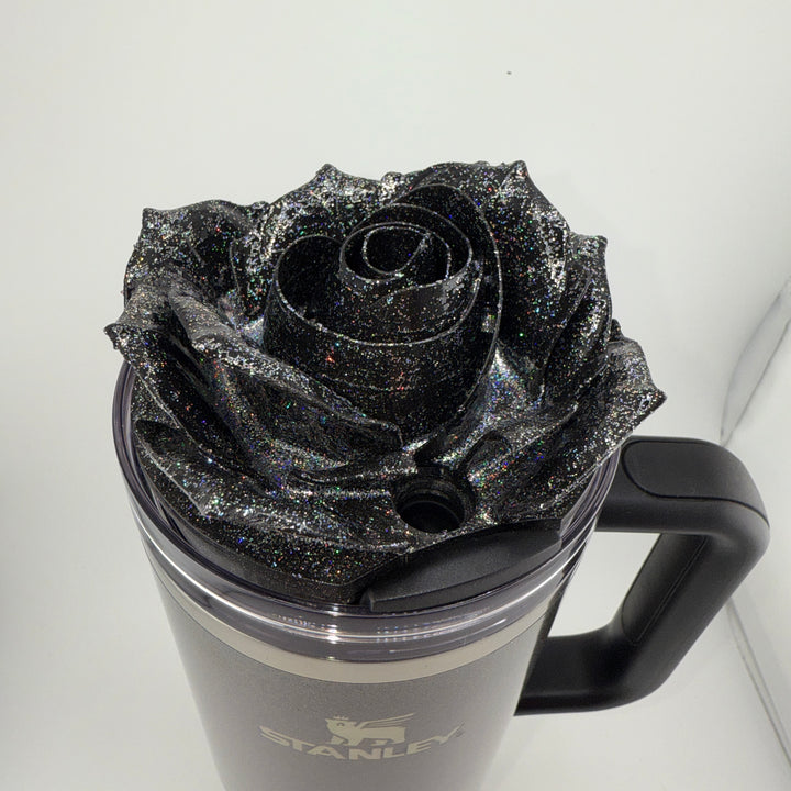 3D Rose Tumbler Topper that fit the new Midnight Glitz Stanley tumbler topper, 3D Decorative Lid