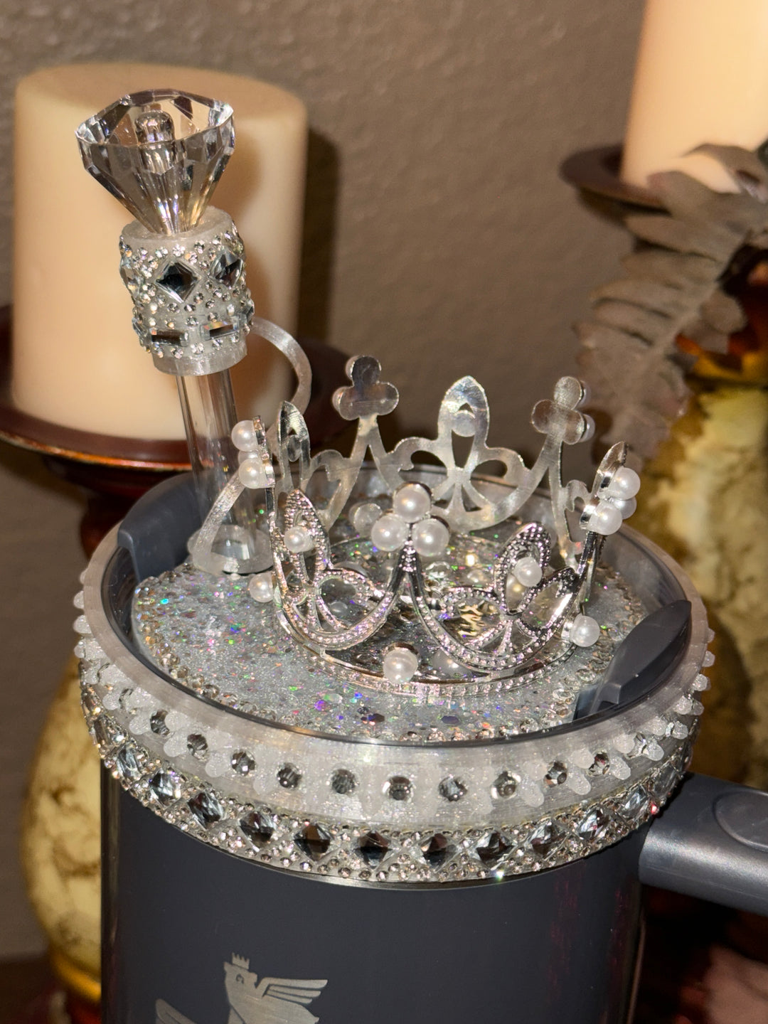 Silver Rhinestone Royal Princess Accessory Collection for Stanley tumblers