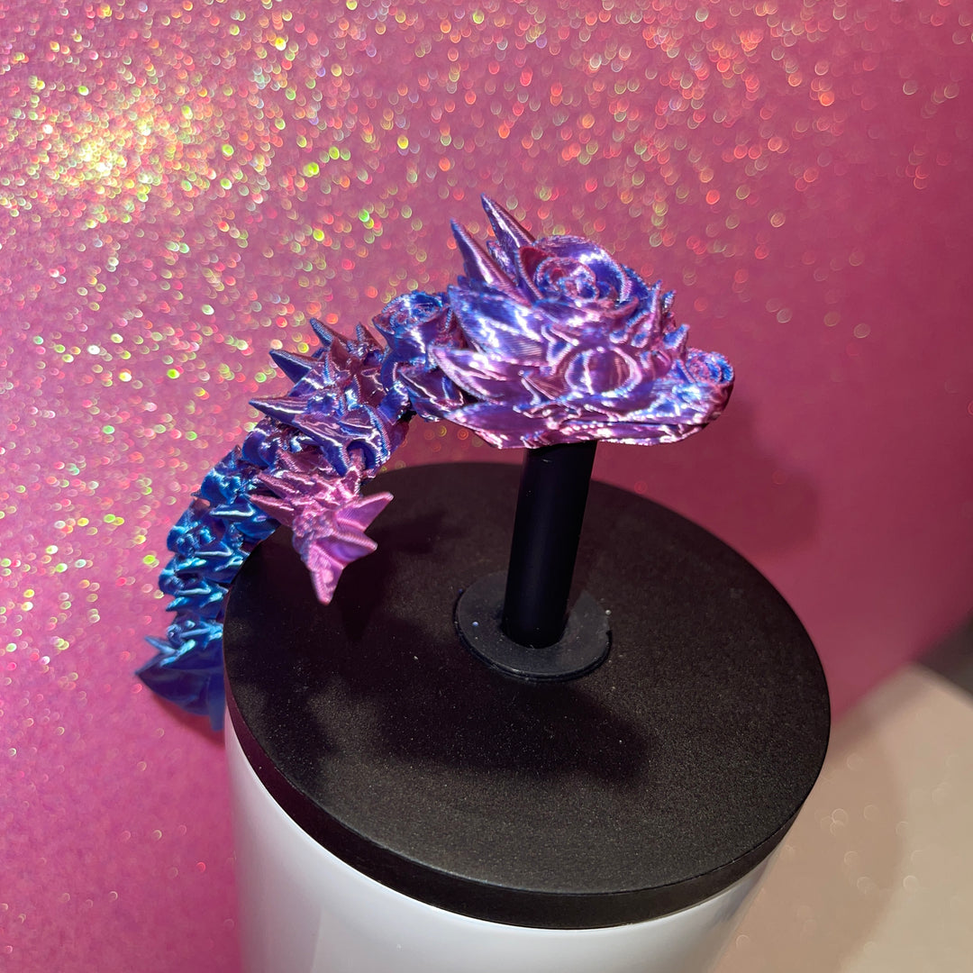 Rose Dragon Crystalwing Dragon 10mm Straw Topper 30oz 40oz Straw Toppers, Articulated 3D Printed Dragon, Miniature Dragon Figurine Statue