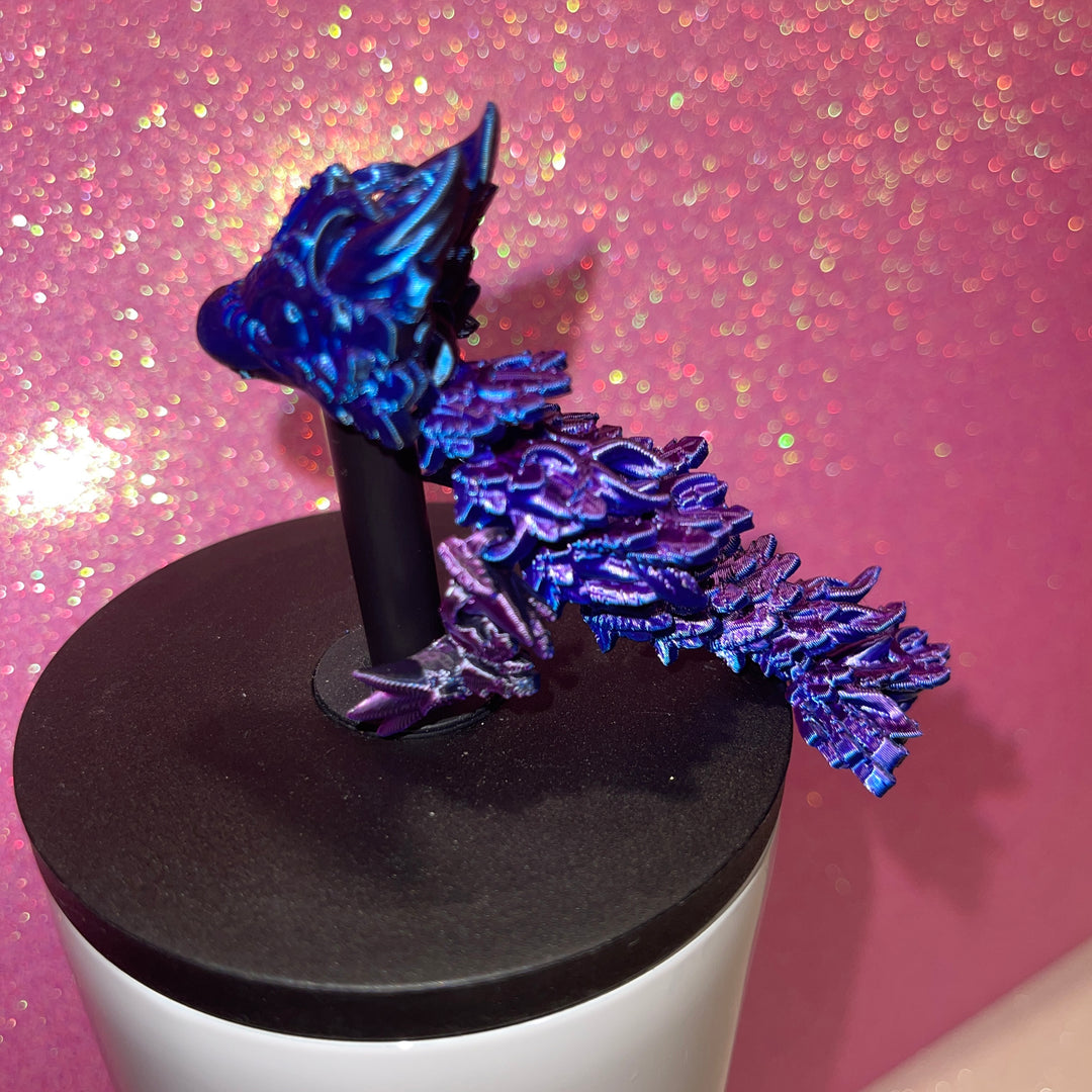 Lunar Dragon Lunarwing Dragon, black/purple ombre, 10mm Straw Topper 30oz 40oz Straw Toppers, Articulated 3D Printed Dragon, Miniature Dragon Figurine Statue